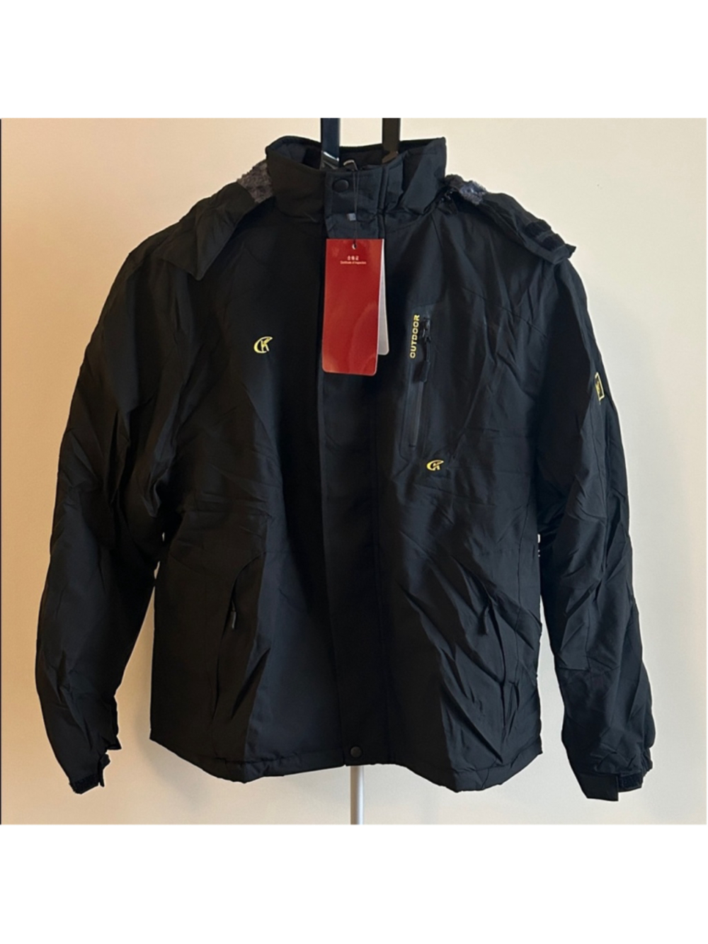 Men's Black Waterproof Ski Jacket with Yellow Accents